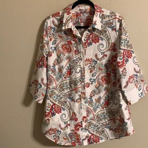Chico’s no iron button front 3/4 sleeves top w/pockets size 3 or XL